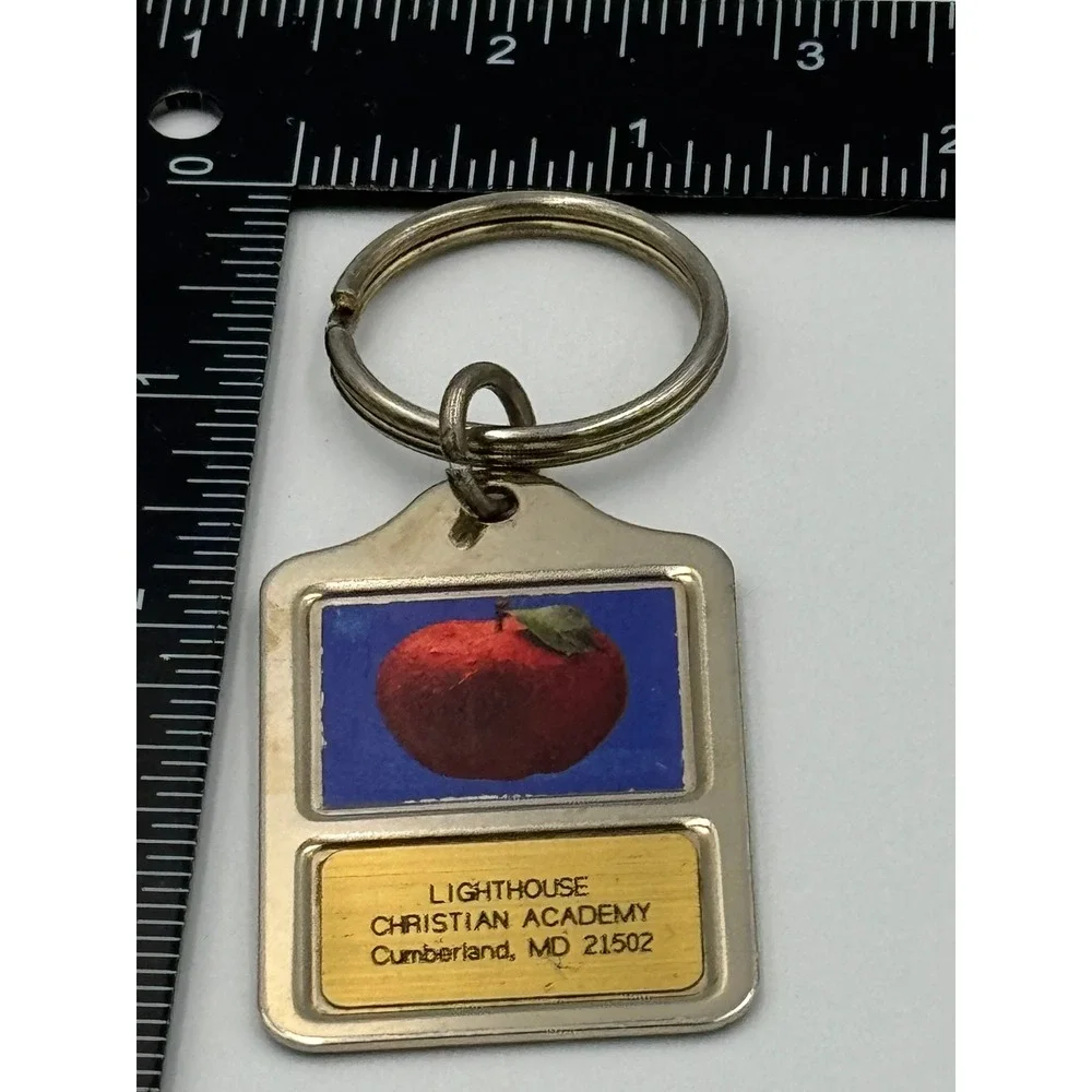 Vintage Lighthouse Christian‎ Academy Maryland Apple Keychain Made in USA Metal